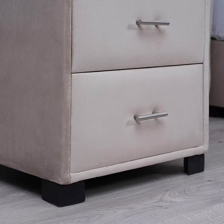 Double Drawer Night Stand – Velvet Grey (Beige)