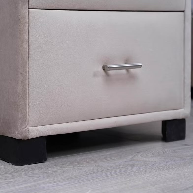 Double Drawer Night Stand – Velvet Grey (Beige)