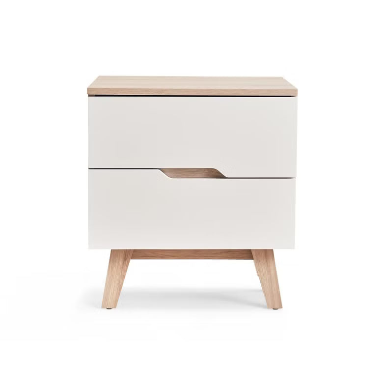 Troya Nightstand – 2 Drawer (White Natural Finish)