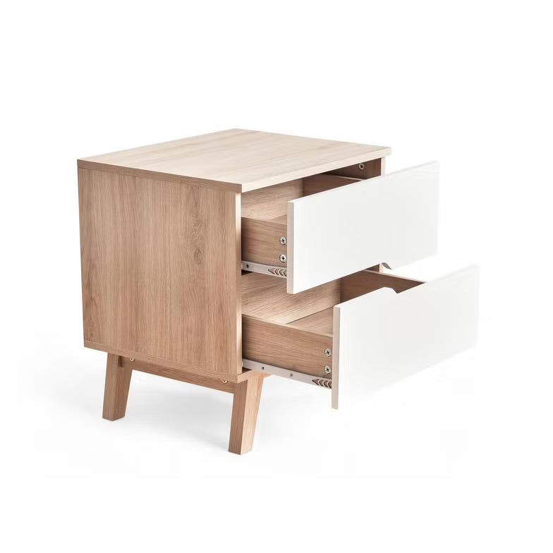 Troya Nightstand – 2 Drawer (White Natural Finish)