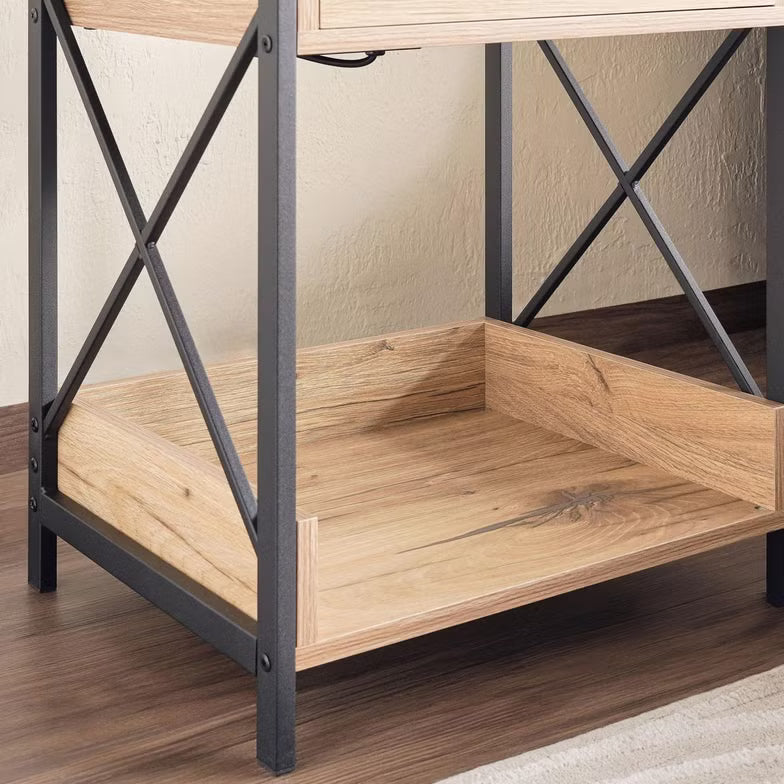 1 Drawer Night Stand – Natural & Black (Melamine Finish)
