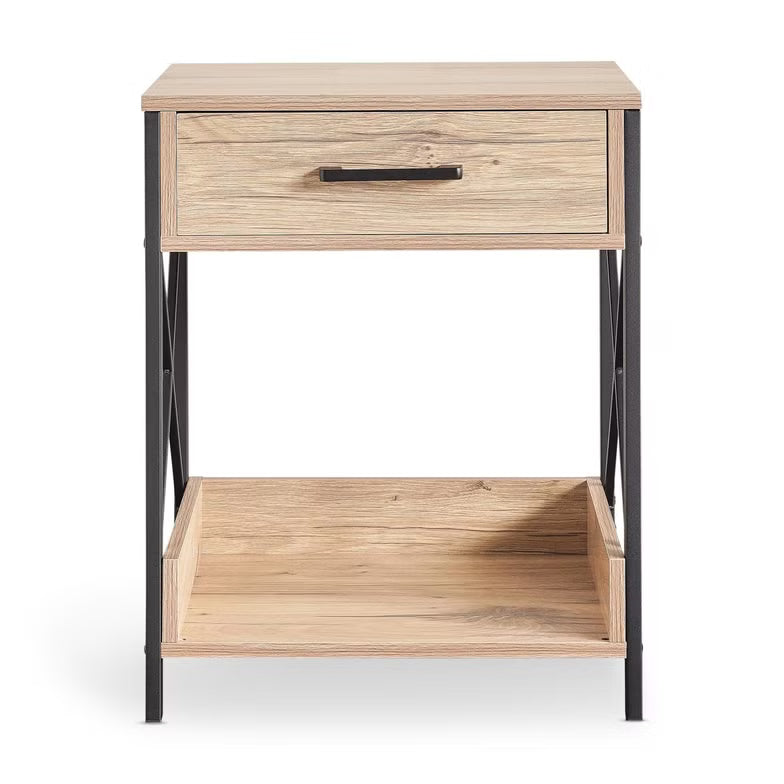 1 Drawer Night Stand – Natural & Black (Melamine Finish)