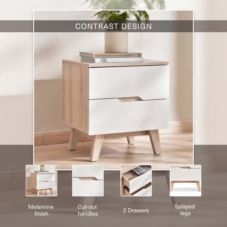 Troya Nightstand – 2 Drawer (White Natural Finish)