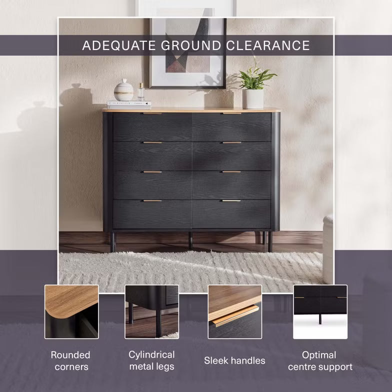 Engineered Wood Dresser with 8 Drawers – Natural Black