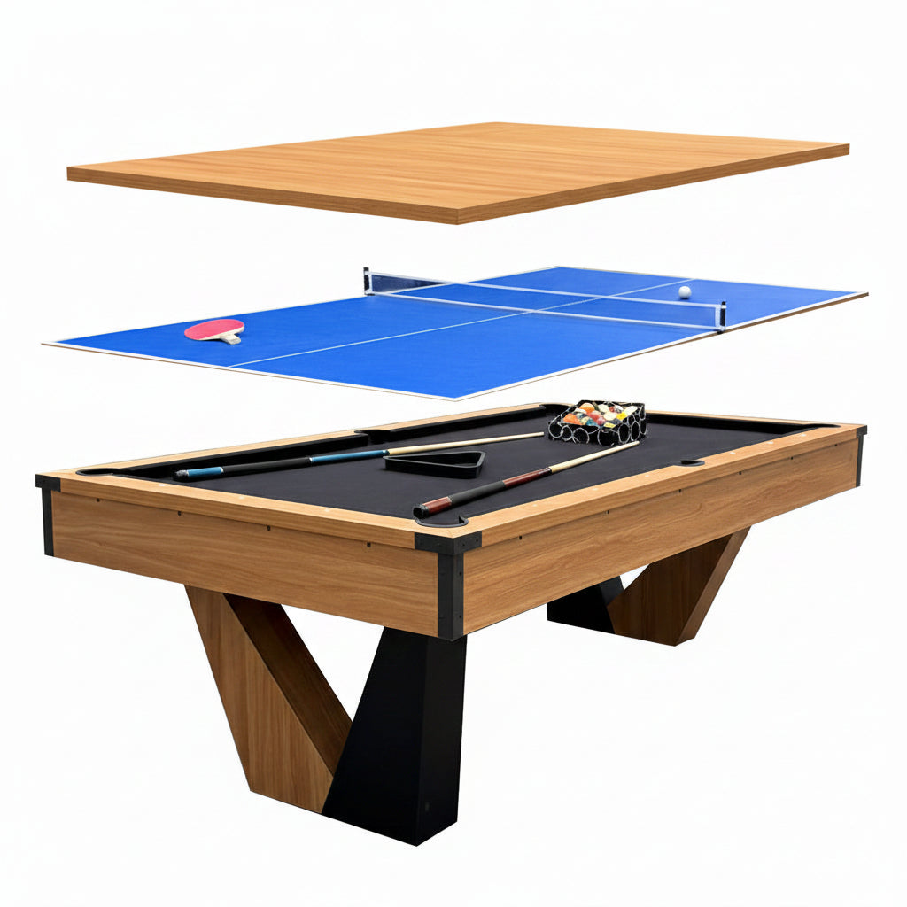 7 ft Pool Table with Wood Finish - Billiards Game Room Table for Adults & Family Billiard Table with Rustic Wood Finish