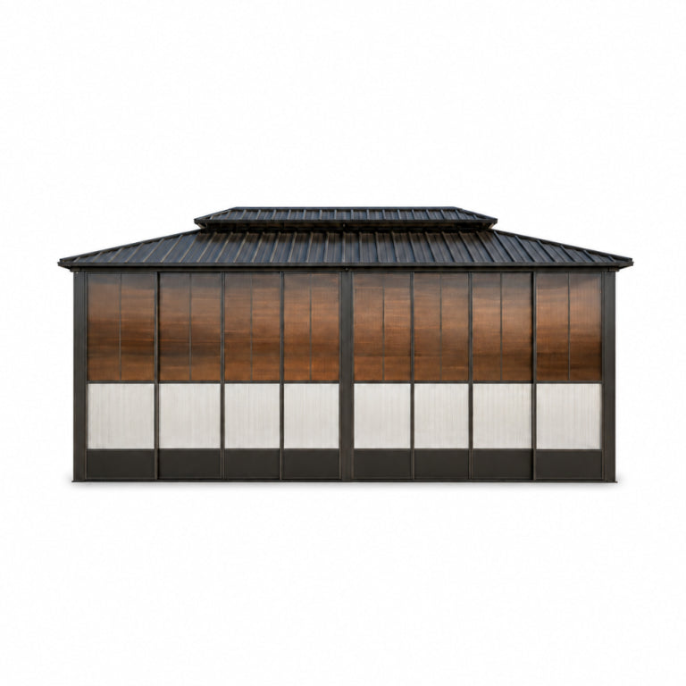 6m x 3.65m Double Hardtop Gazebo with Sliding Polycarbonate Doors | Aluminum Outdoor Solarium & Screen House for Garden, Patio & Villa