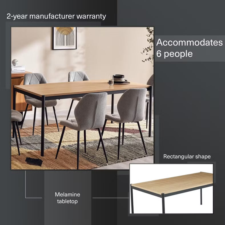 1+6 Seater Dining Set with Narumi Chairs – Natural Black