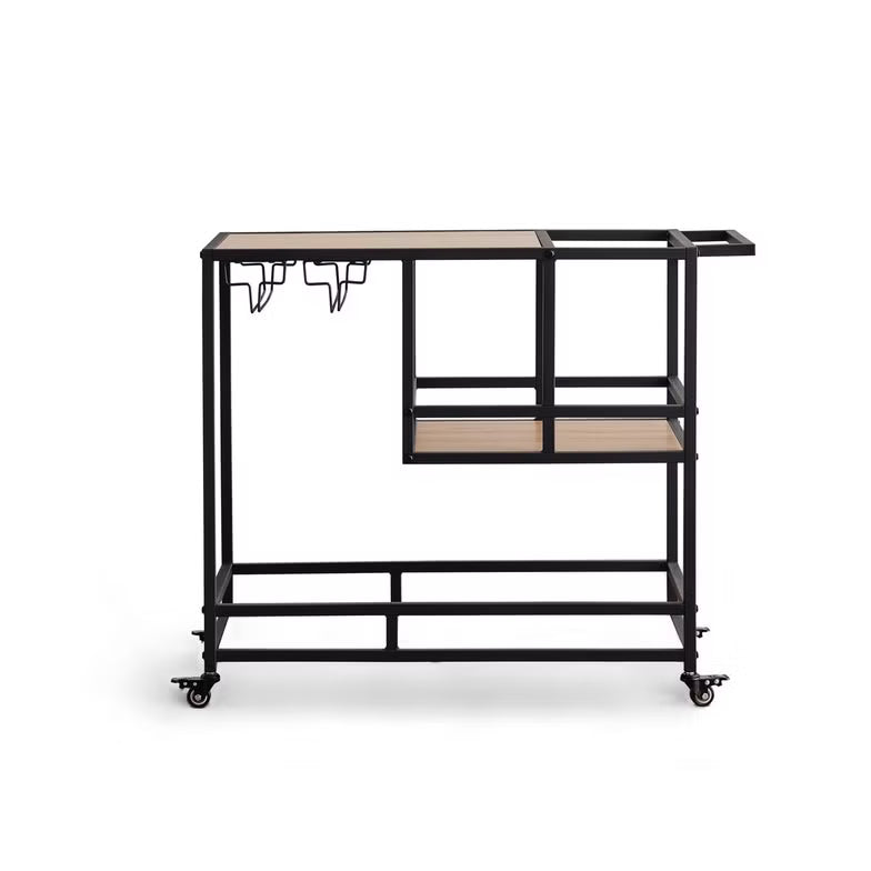 2-Tier Serving Trolley – Melamine – Black/Natural Finish