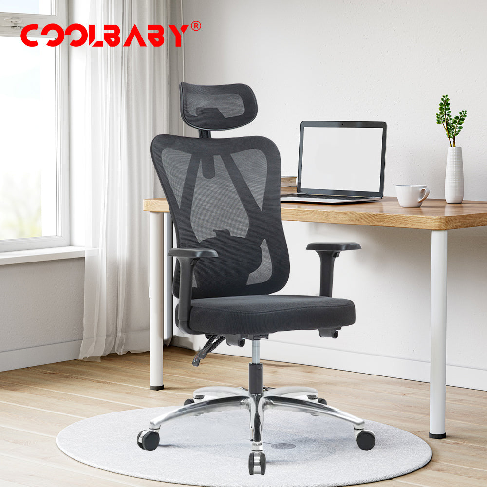 Ergonomic Office Chair – High Back Desk Chair with Adjustable Lumbar Support, 3D Metal Headrest and Armrests – 130° Computer Chair Mesh Rocking Chair, Black-GCC Home Center