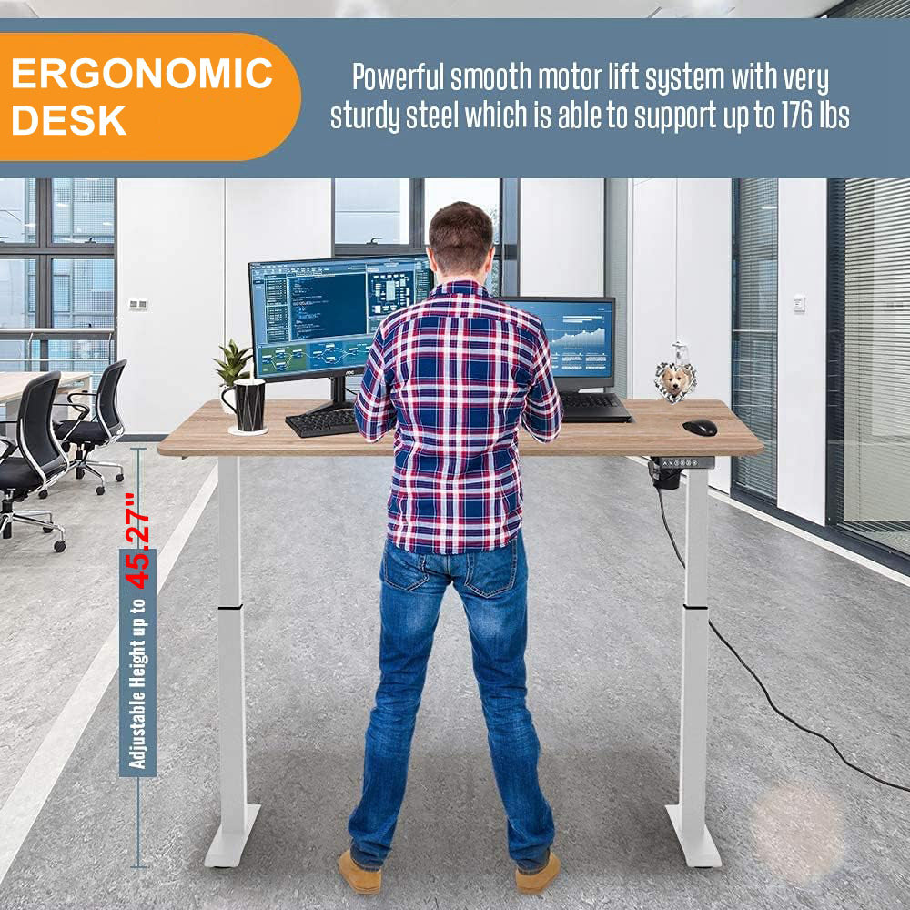 55×27.5 Inch Electric Height Adjustable Standing Desk, Office Desk for Standing or Sitting, Splice Board Home Office Computer Standing Table-GCC Home Center