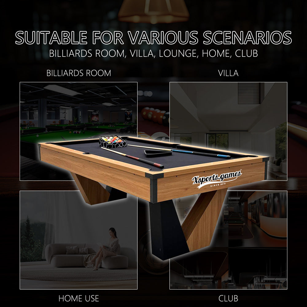 7 ft Pool Table with Wood Finish - Billiards Game Room Table for Adults & Family Billiard Table with Rustic Wood Finish
