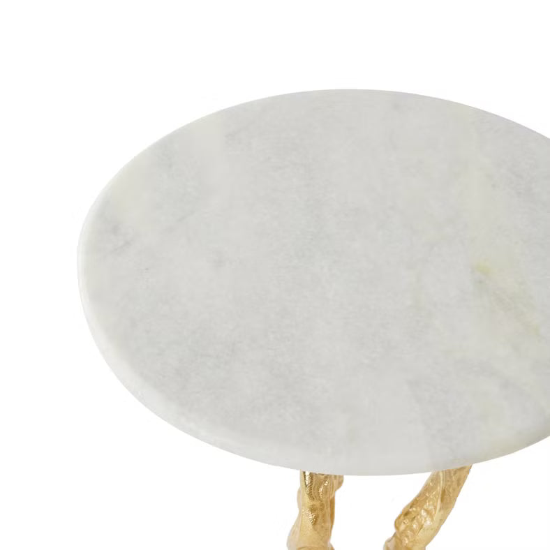 Luxurious Round Accent Table – White Marble Top with Gold Metal Base