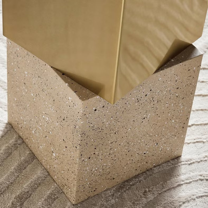 Modern Metal Accent Table Square – Gold & Beige