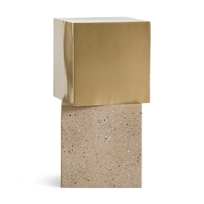 Modern Metal Accent Table Square – Gold & Beige