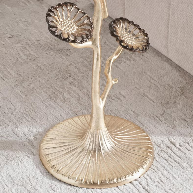 Modern Round Side Table – Clear Glass Top with Gold Metal Frame