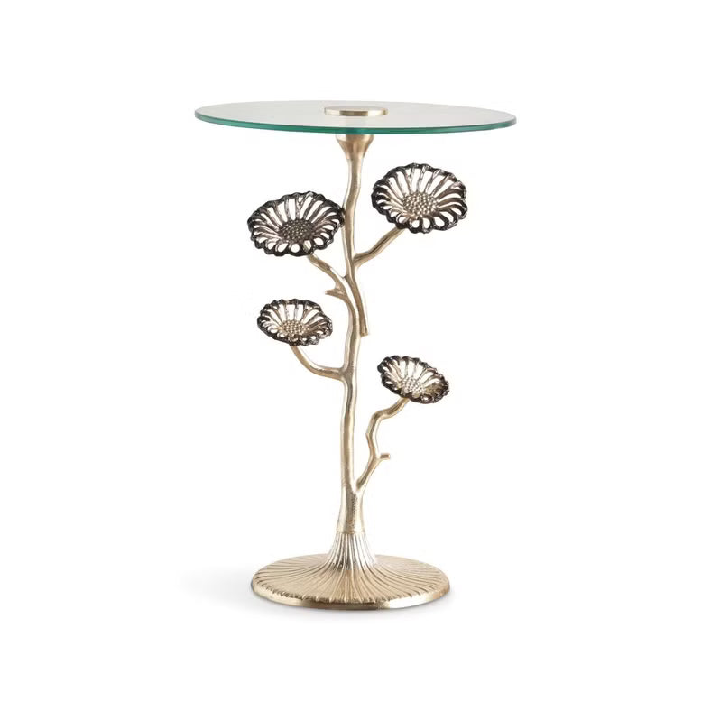 Modern Round Side Table – Clear Glass Top with Gold Metal Frame