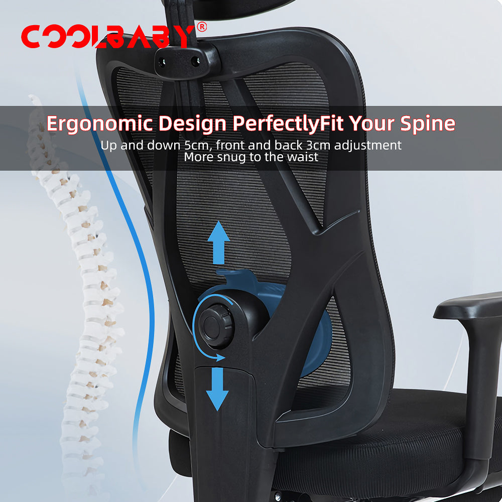 Ergonomic Office Chair – High Back Desk Chair with Adjustable Lumbar Support, 3D Metal Headrest and Armrests – 130° Computer Chair Mesh Rocking Chair, Black-GCC Home Center