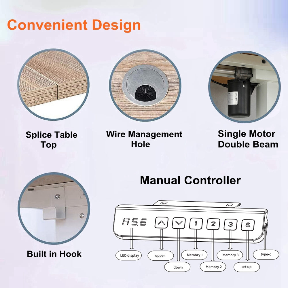 55×27.5 Inch Electric Height Adjustable Standing Desk, Office Desk for Standing or Sitting, Splice Board Home Office Computer Standing Table-GCC Home Center