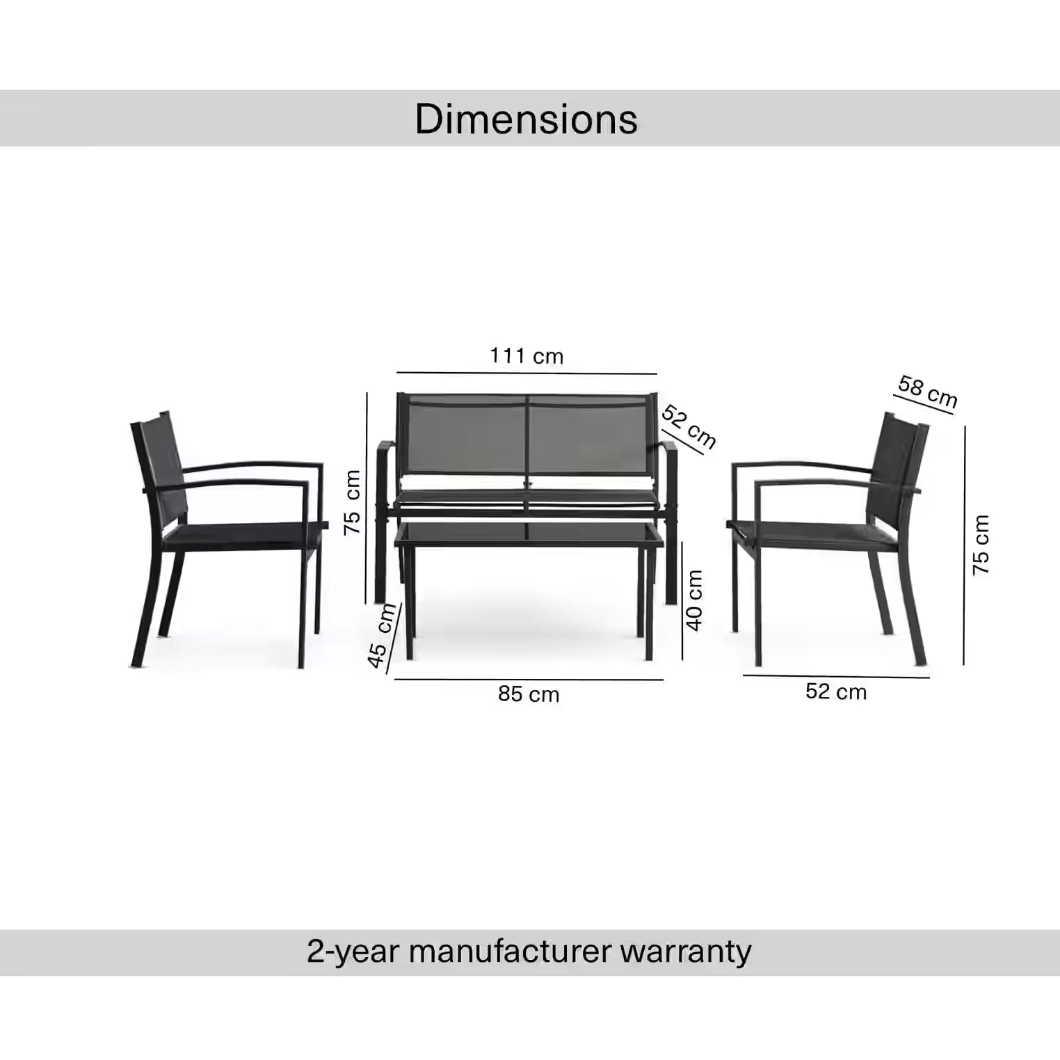 Outdoor Sofa Set (2+1+1+Coffee Table) – Black