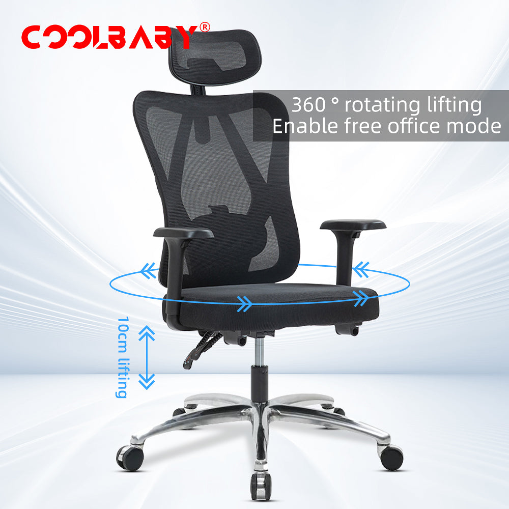 Ergonomic Office Chair – High Back Desk Chair with Adjustable Lumbar Support, 3D Metal Headrest and Armrests – 130° Computer Chair Mesh Rocking Chair, Black-GCC Home Center