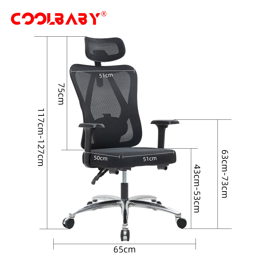 Ergonomic Office Chair – High Back Desk Chair with Adjustable Lumbar Support, 3D Metal Headrest and Armrests – 130° Computer Chair Mesh Rocking Chair, Black-GCC Home Center