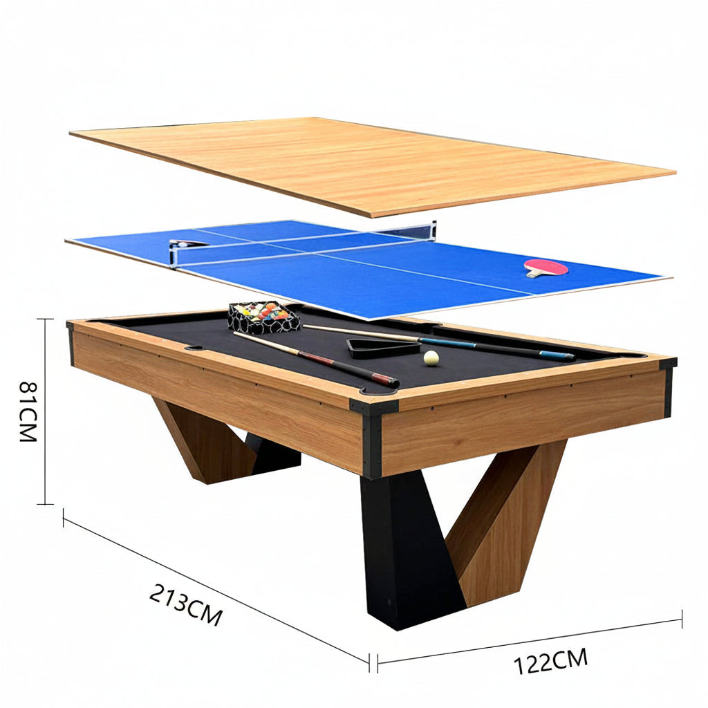 7 ft Pool Table with Wood Finish - Billiards Game Room Table for Adults & Family Billiard Table with Rustic Wood Finish
