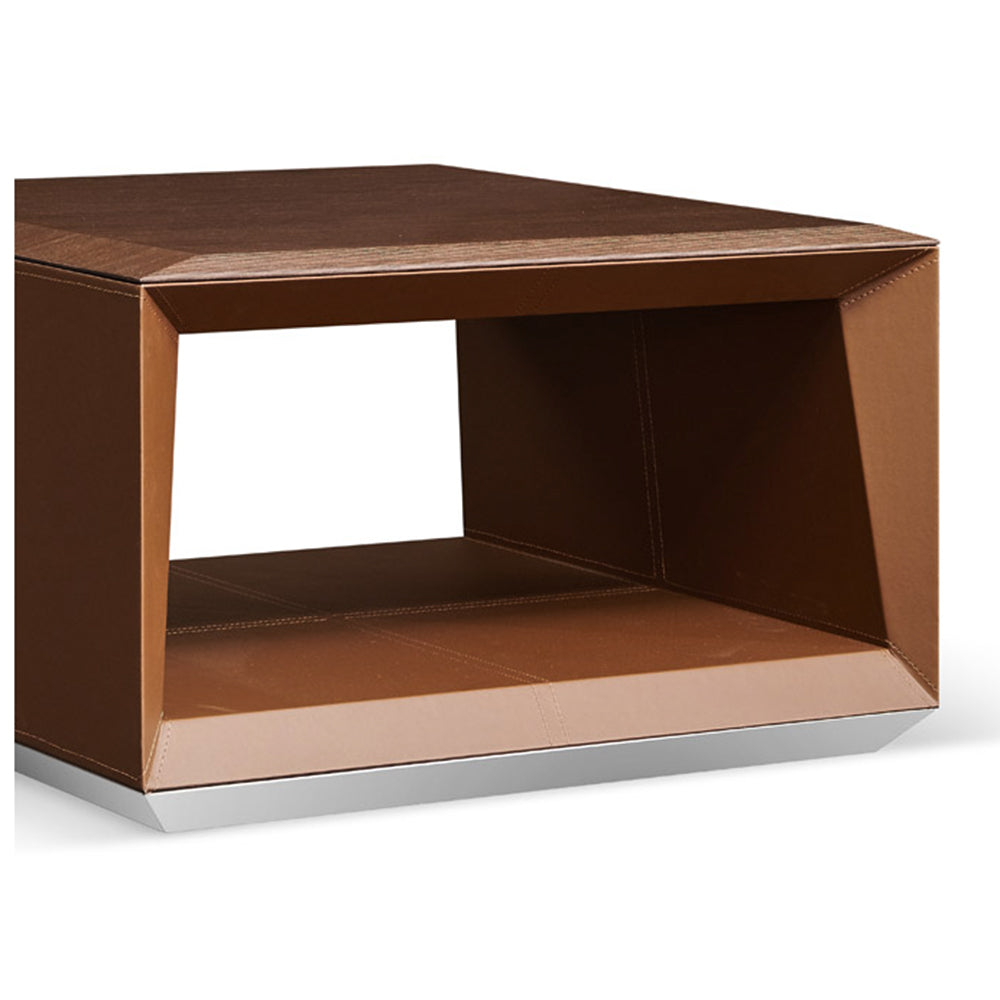 Luxury Office Coffee Table With Leather Finish - Light Brown-GCC Home Center