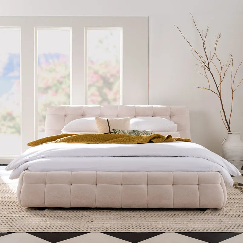Elegant Queen Bed 160x200cm – Beige