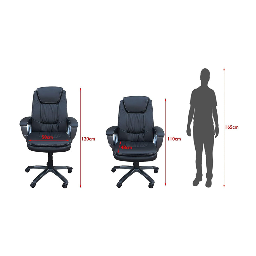 Executive PU High-Back Ergonomic Office Chair with Height Adjustable Seat - Black-GCC Home Center