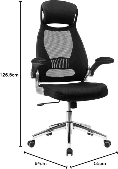 High Back Office Mesh Chair Swivel Adjustable Chair Mesh Backrest with Headrest and Flip Up Armrests Chair Black for Home, Office, Study Room-GCC Home Center