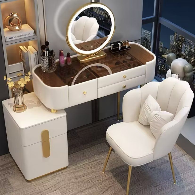 Modern Solid Wood Makeup Vanity Table Set with Smart Mirror and LED Lighting-GCC Home Center