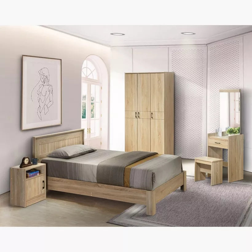 4-Piece Twin Bedroom Package, 1 Bed, 1 Nightstand, 1 Dresser With Mirror, And 1 Stool-GCC Home Center