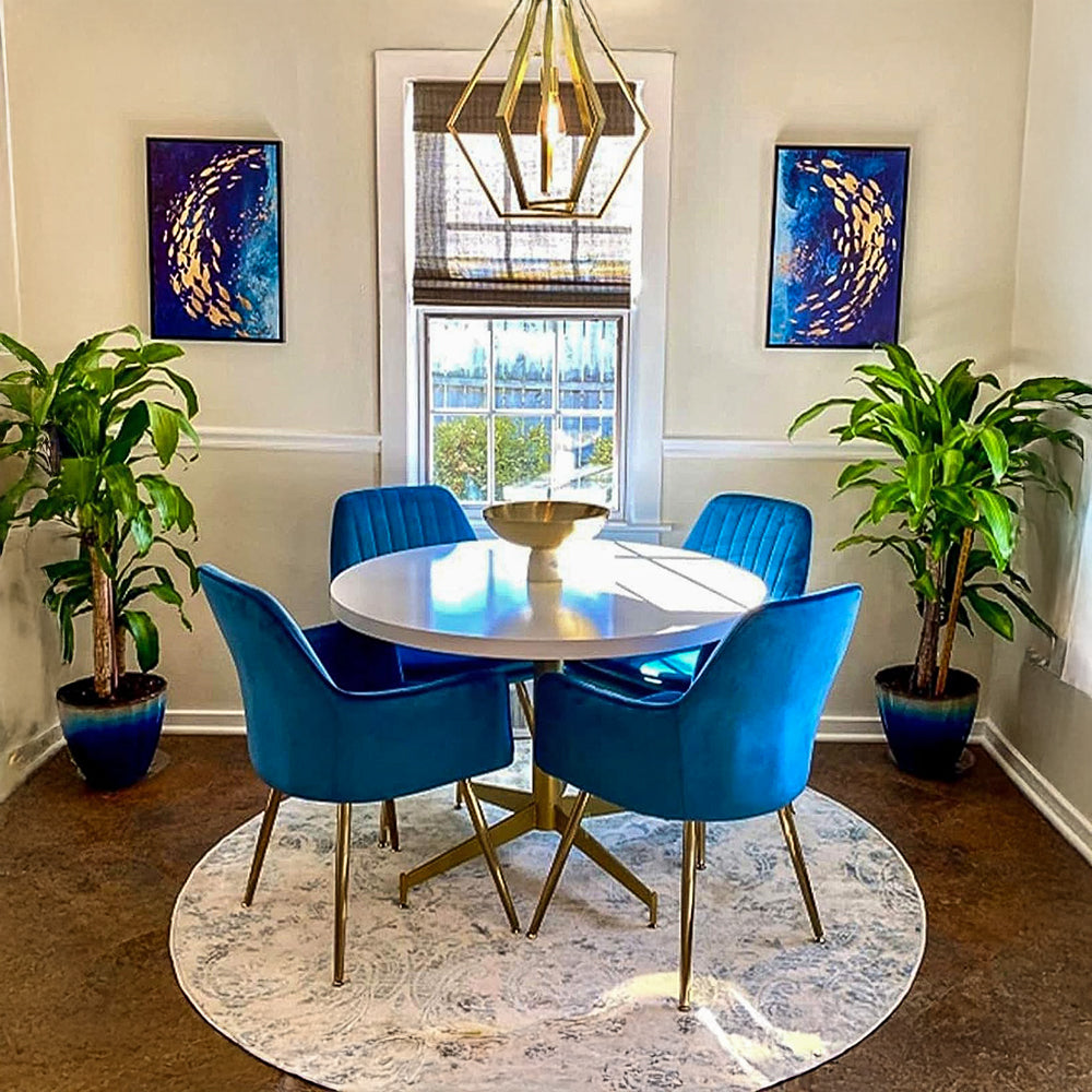 Velvet Dining Chair Set of 2 - Mid-Back Accent Chair, Modern Leisure Armchair with Gold Plating Legs (Blue)-GCC Home Center