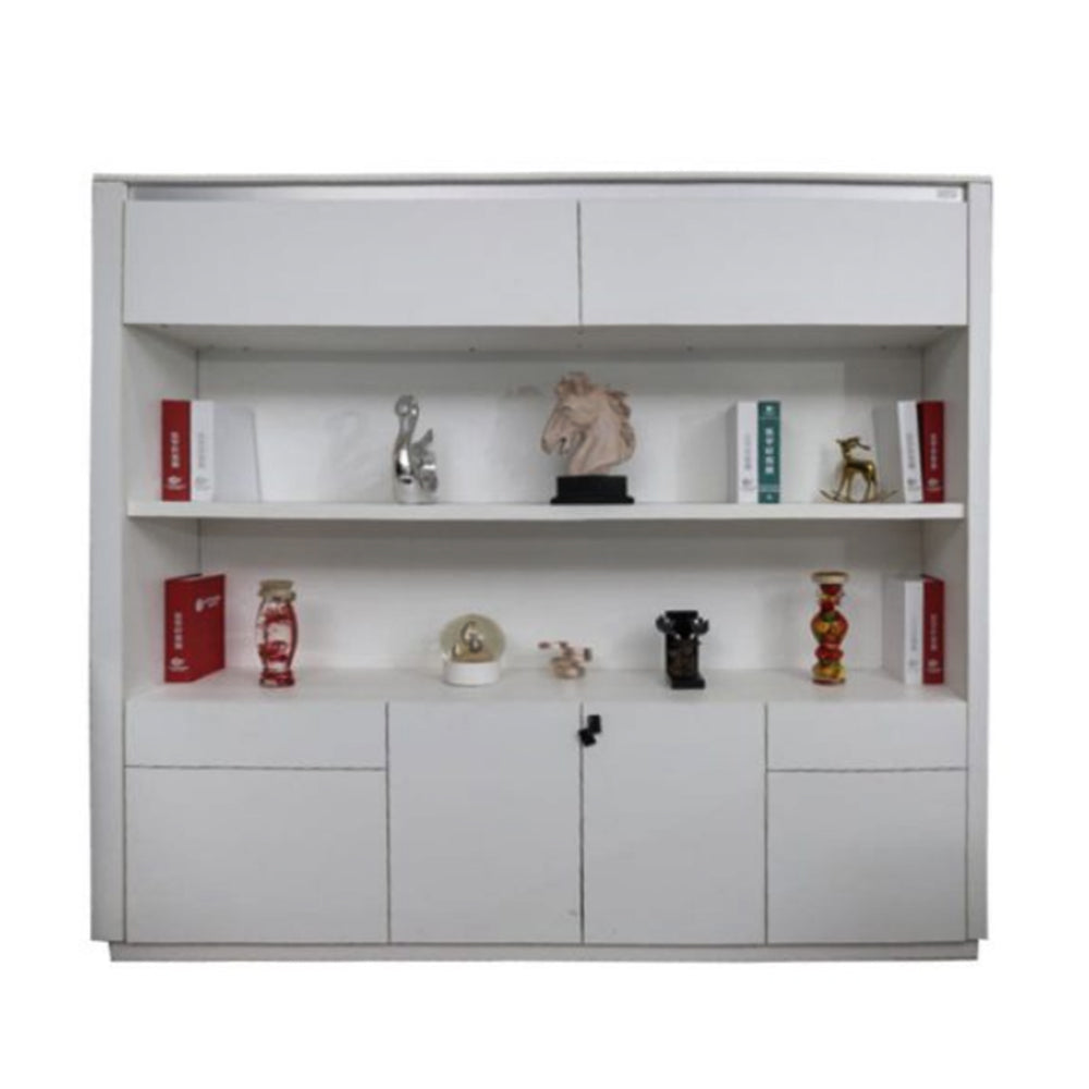 Elegant Office Cabinet With 2-Shelves, 4-Door Cupboard And 2-Upper Cupboards - Matt White-GCC Home Center