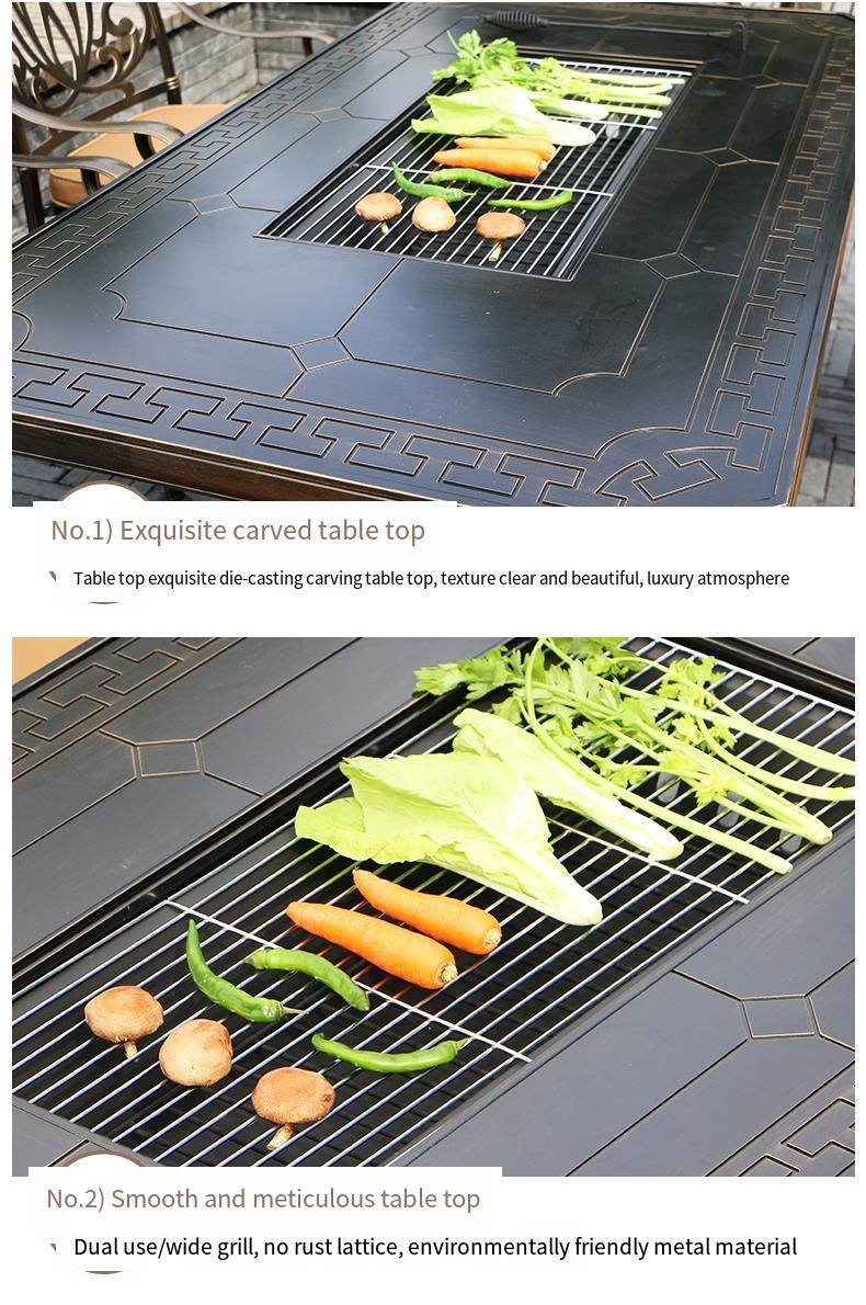 Outdoor Cast Aluminum Multi-functional Barbecue Table & Chair Five-Piece Set