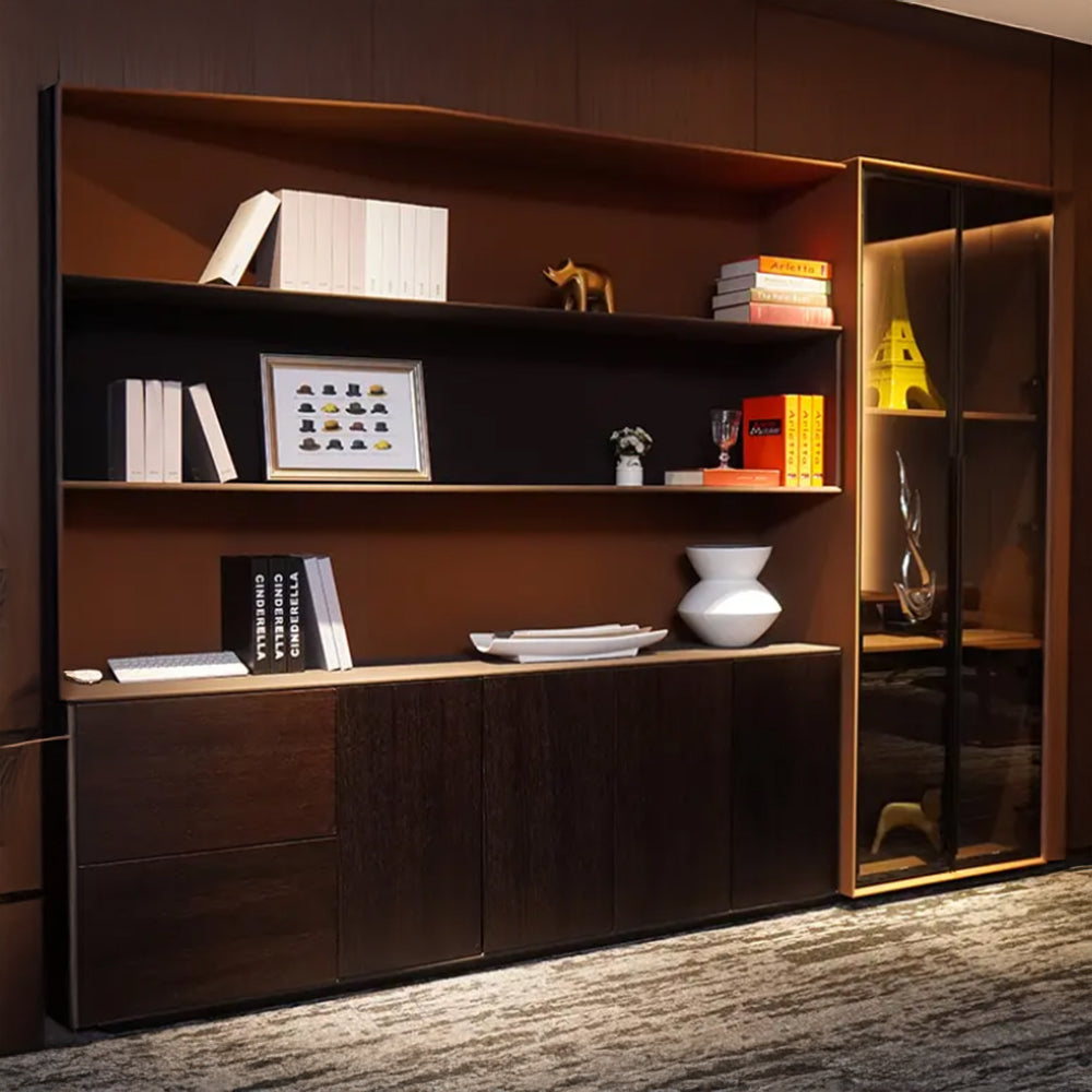 Executive Office Cabinet With Luxury Leather Finish - Rich Brown Finish-GCC Home Center