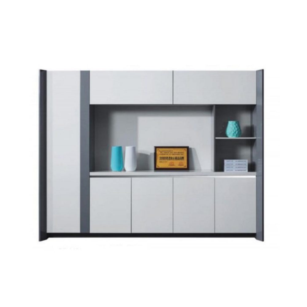 File Cabinet With 3-Shelves, 4-Door Cupboard And 2-Upper Cupboard, Elegant Glossy White Finish-GCC Home Center