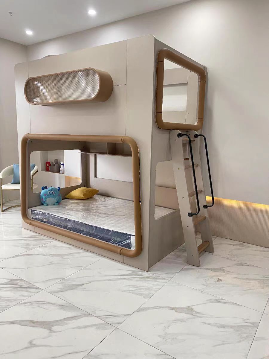 COOLBABY ZLJ1121 Space Capsule Bunk Bed with High Guardrails(LED light strips need to be matched by yourself