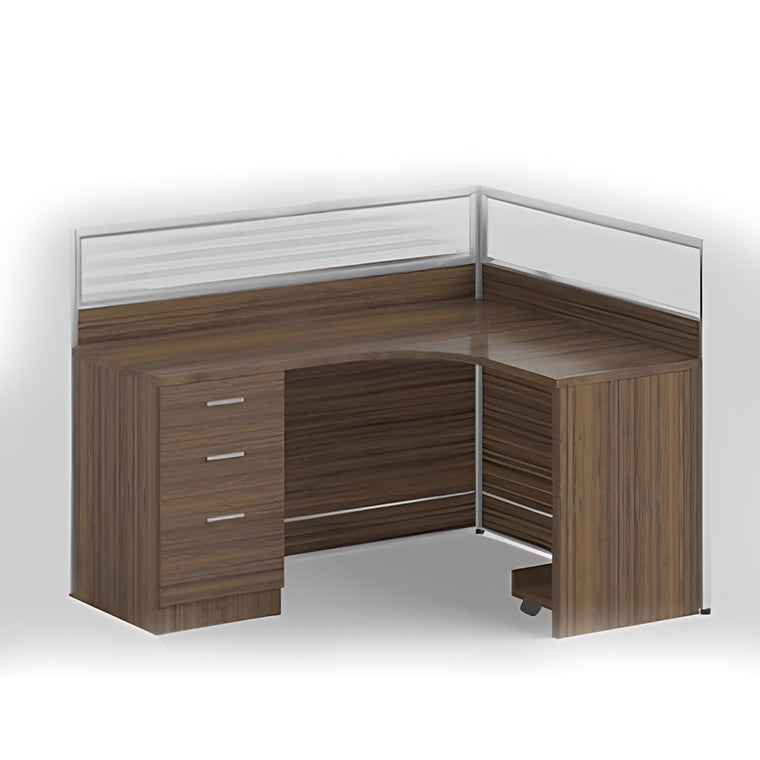 L-Shape Corner Workstation, Office Desk with Side Drawers - Brown-GCC Home Center