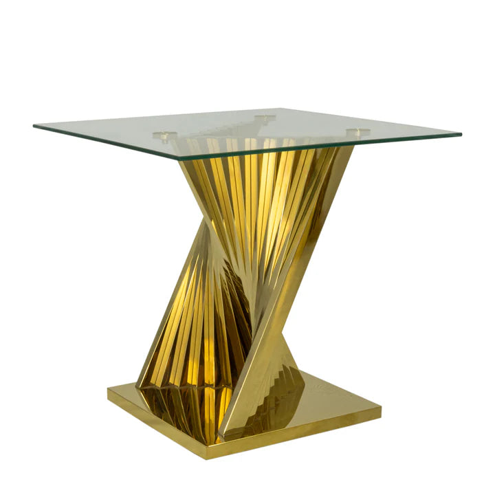 Side Table – Sintra Gold | Premium Glass & Gold Stainless Steel End Table