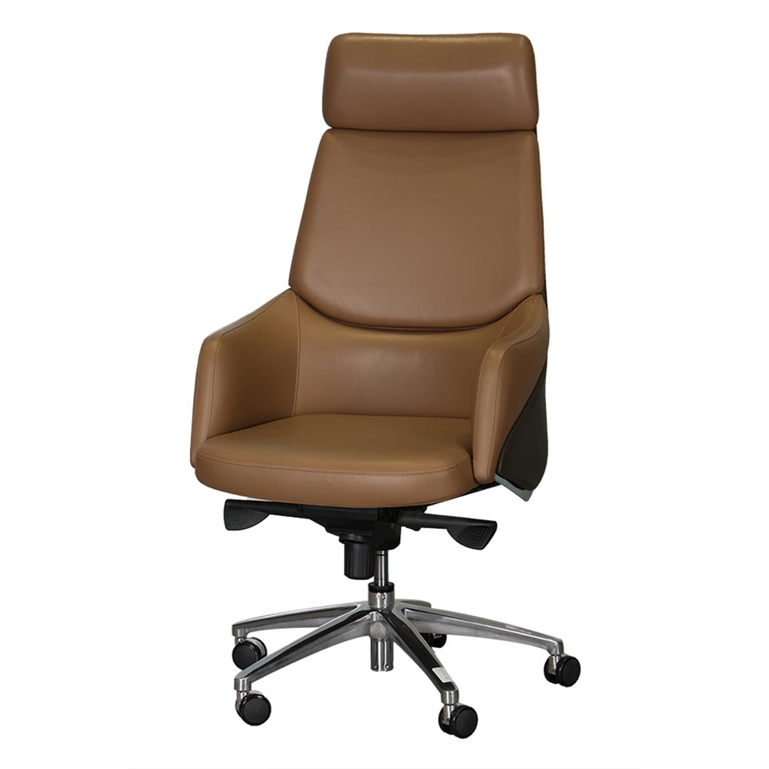 Luxury PU Leather High Back Office Chair With Height Adjustable, Lumbar Support And Arm Rest - Brown-GCC Home Center