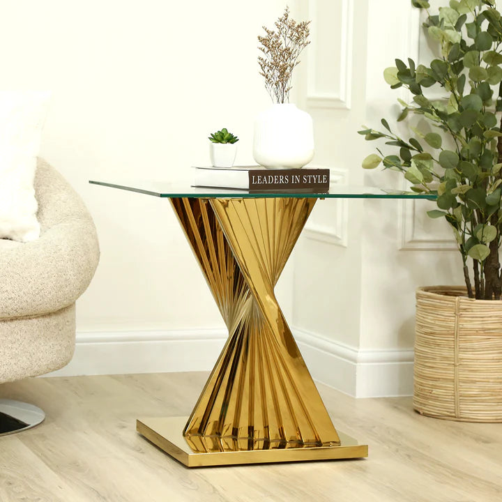 Side Table – Sintra Gold | Premium Glass & Gold Stainless Steel End Table