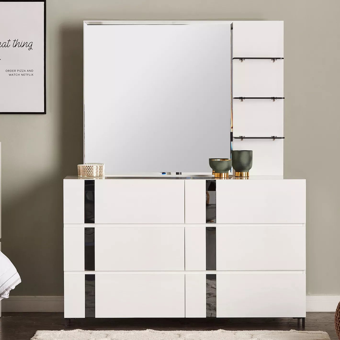 6-Drawer Dresser with Mirror, Engineered Wood For Modern Bedrooms-GCC Home Center