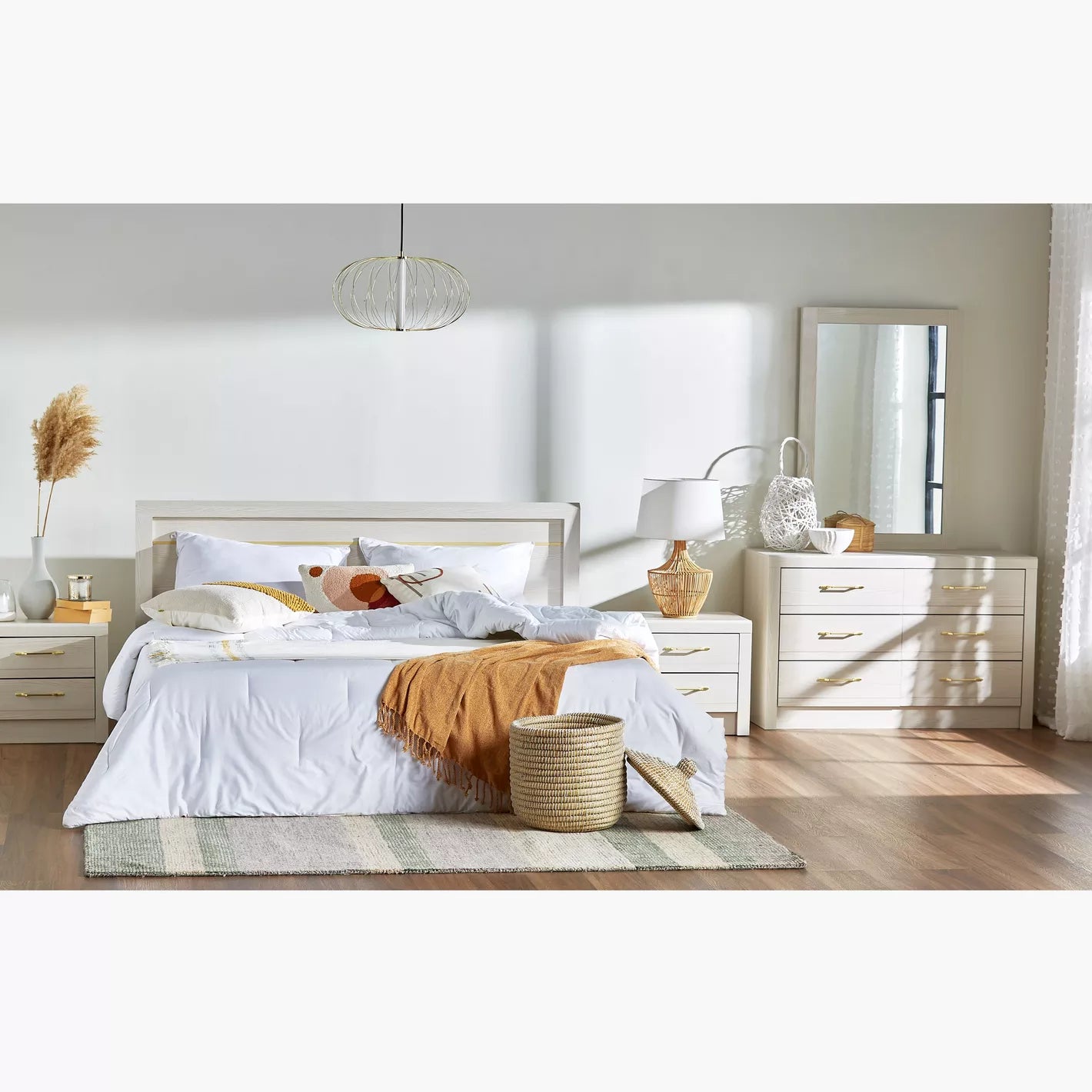 6-Drawer Dresser with Mirror, Sleek And Modern Design Vanity Table-GCC Home Center