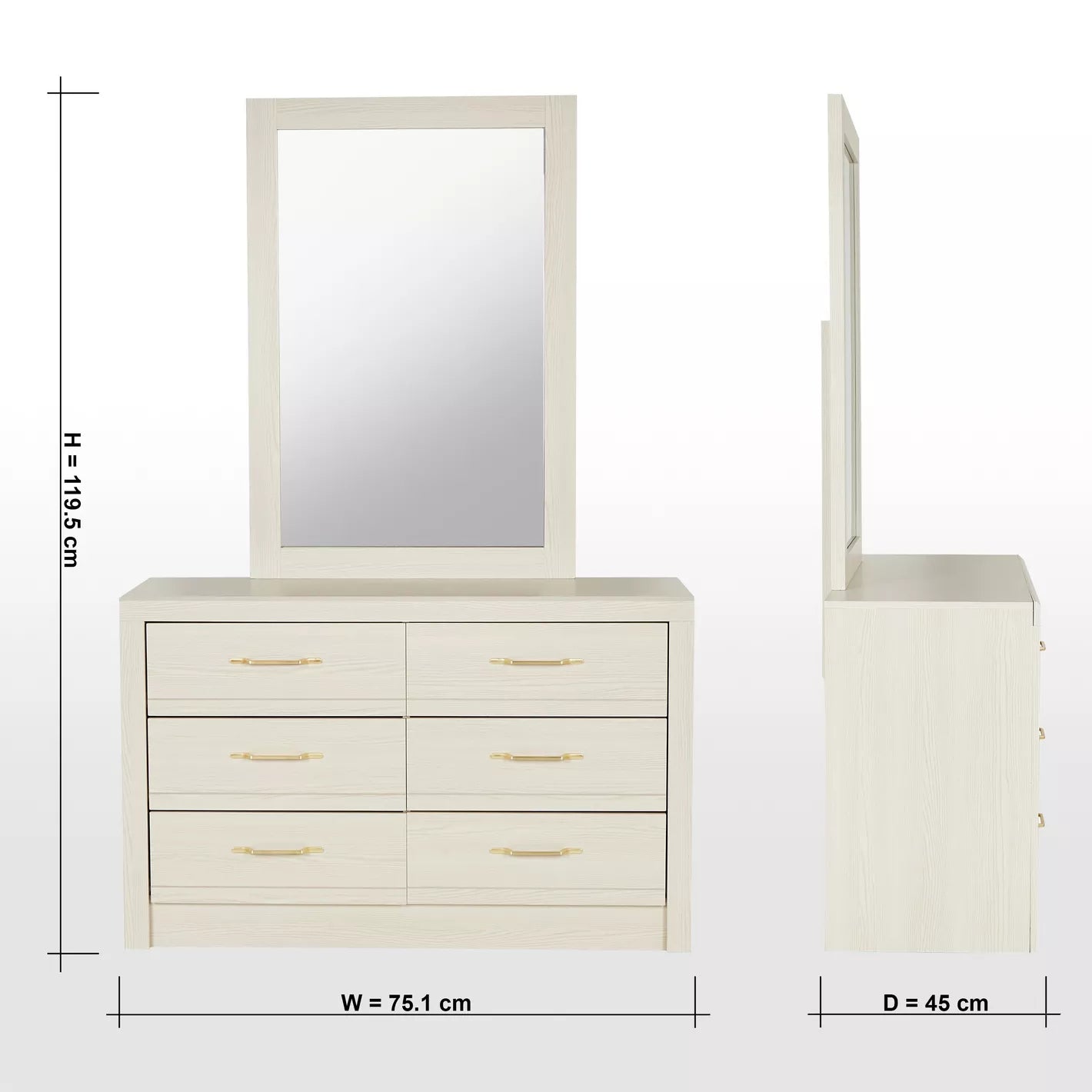 6-Drawer Dresser with Mirror, Sleek And Modern Design Vanity Table-GCC Home Center