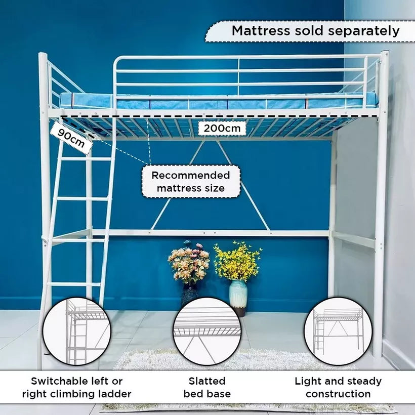 Vanilla Metal Single Loft Bed - 90x200 cm-GCC Home Center