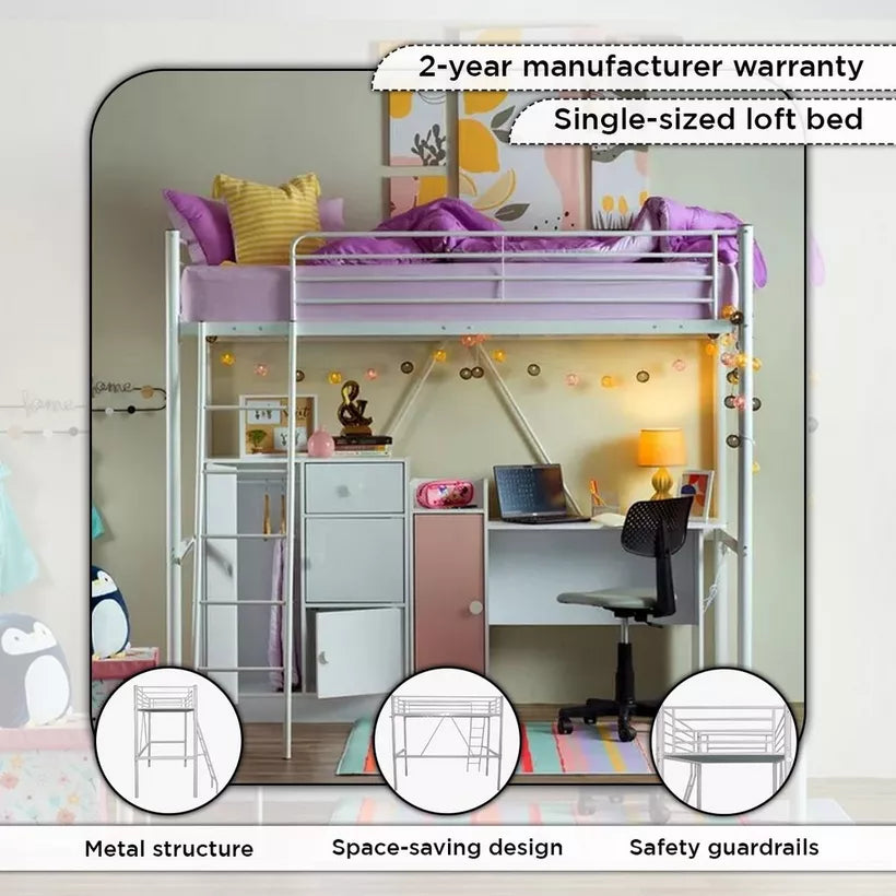 Vanilla Metal Single Loft Bed - 90x200 cm-GCC Home Center