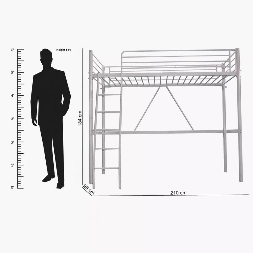 Vanilla Metal Single Loft Bed - 90x200 cm-GCC Home Center
