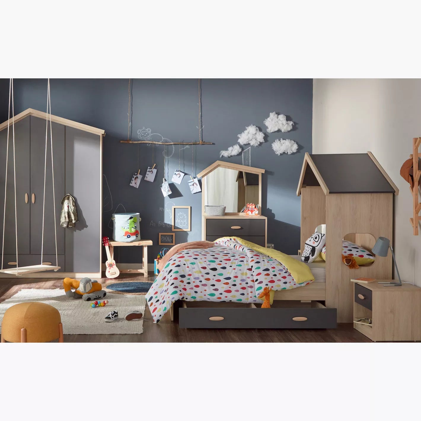 Hut Twin Bed With Two Drawers - 90x190 cm-GCC Home Center