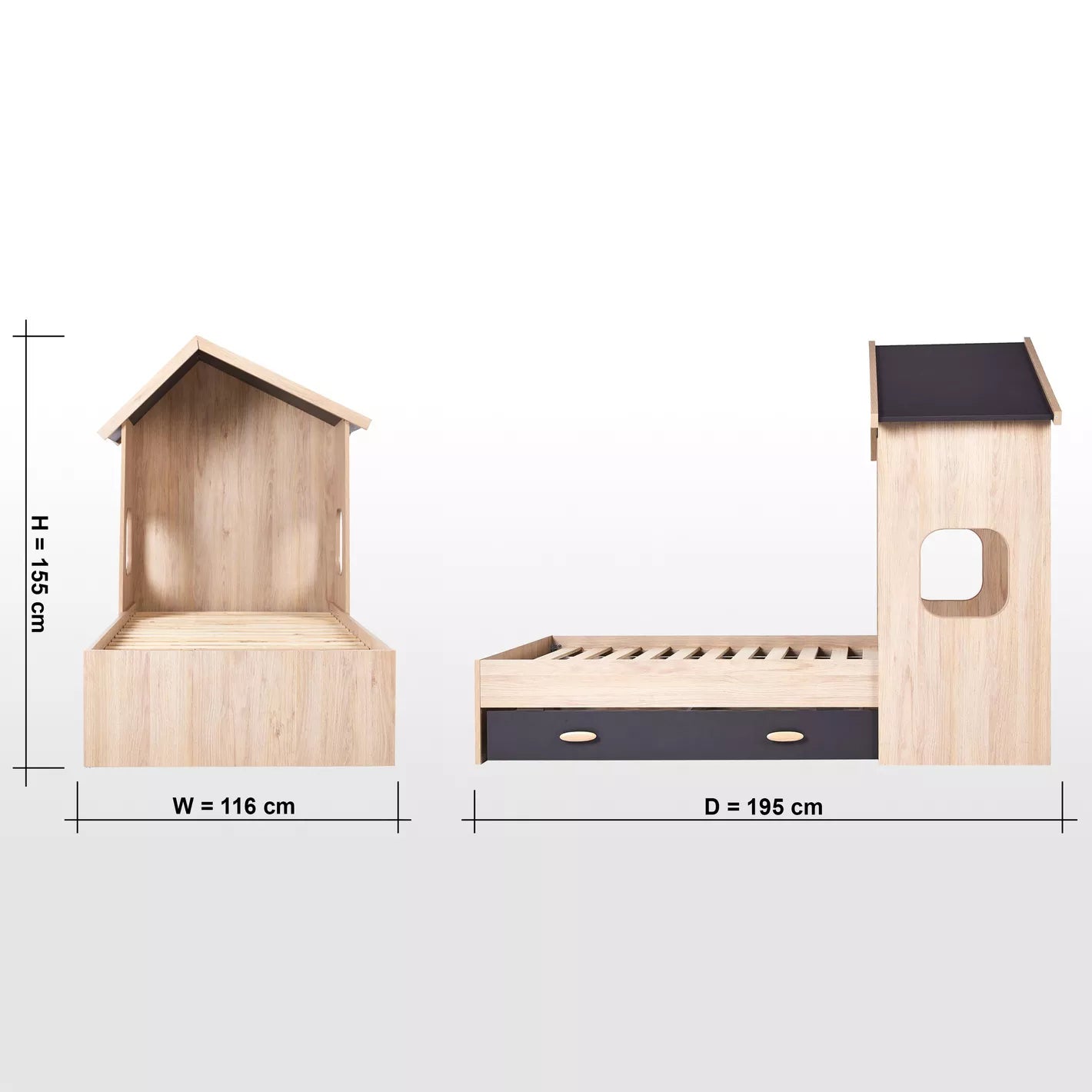 Hut Twin Bed With Two Drawers - 90x190 cm-GCC Home Center